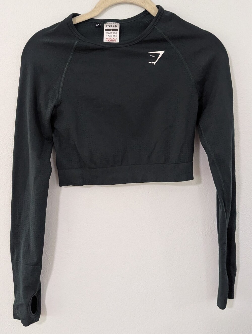 Gymshark Everyday Seamless Long Sleeve Crop Top Stretch Green Medium M